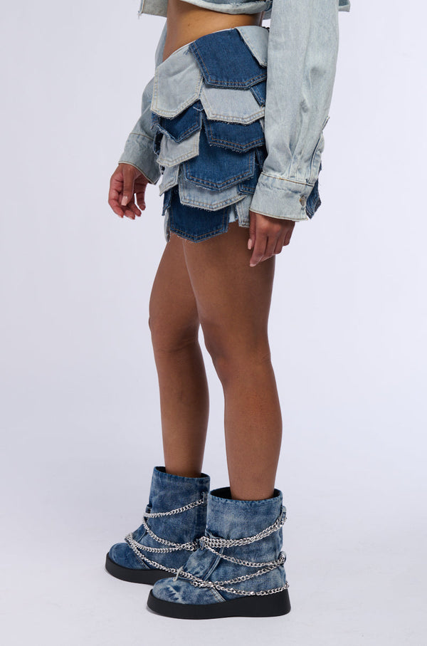 BE WITH ME PANEL DENIM MINI SKIRT