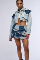 BE WITH ME PANEL DENIM MINI SKIRT