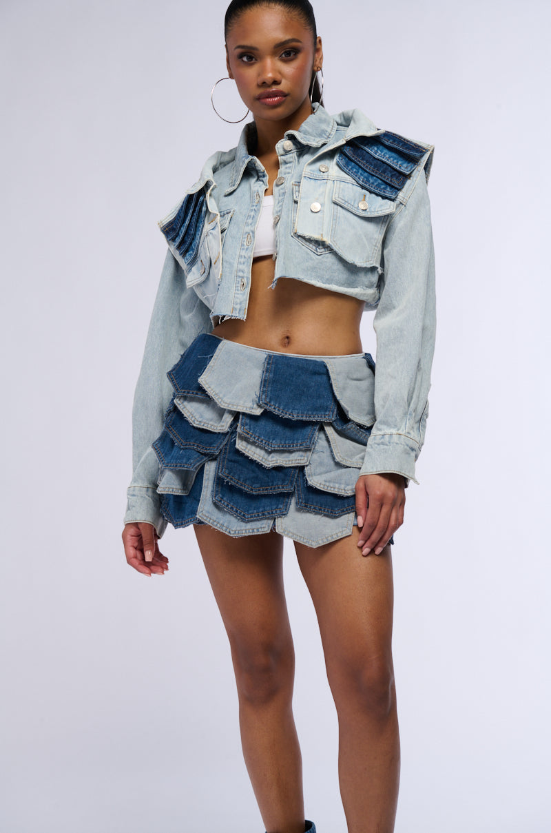 BE WITH ME PANEL DENIM MINI SKIRT
