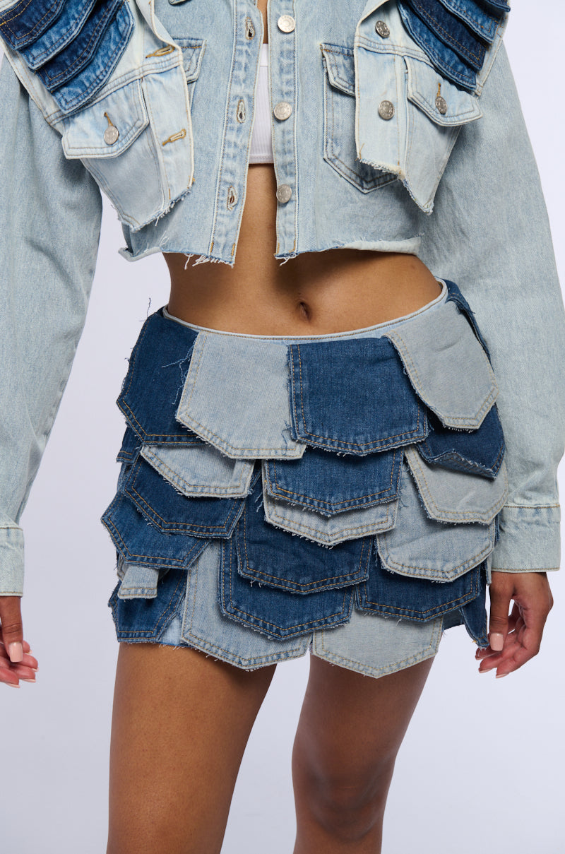BE WITH ME PANEL DENIM MINI SKIRT