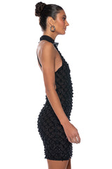 BEAUTIFUL MISTAKES MOCK NECK LOW BACK BEADED MINI DRESS