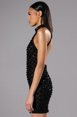 BEAUTIFUL MISTAKES MOCK NECK LOW BACK BEADED MINI DRESS