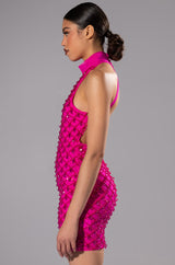 BEAUTIFUL MISTAKES MOCK NECK LOW BACK BEADED MINI DRESS