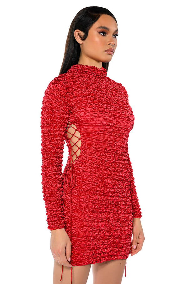 BEAUTIFUL SOUL BUBBLE STRETCH LONG SLEEVE MINI DRESS