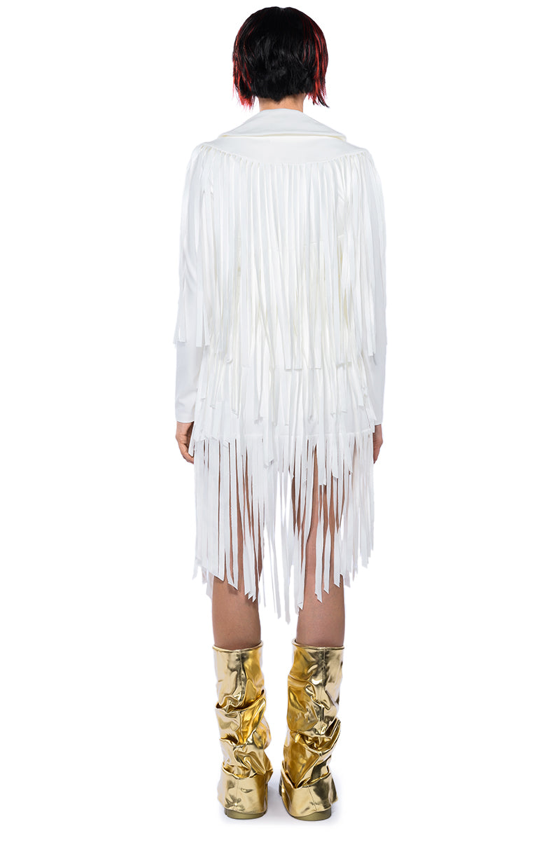 BEEN WINNING FRINGE LONG SLEEVE MINI DRESS