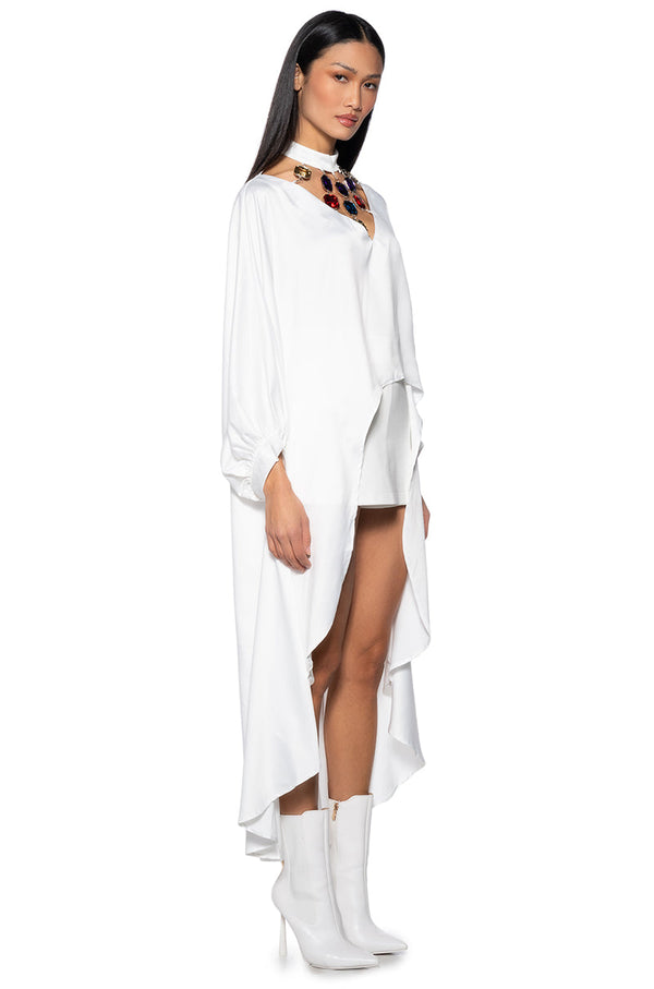 BEJEWELED LONG SLEEVE SATIN BLOUSE