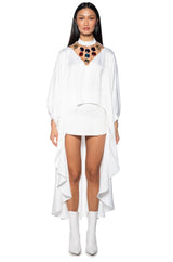 BEJEWELED LONG SLEEVE SATIN BLOUSE