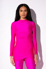 BELIEVE ME MOCK NECK RUCHED MINI DRESS