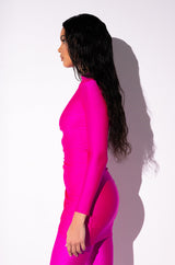 BELIEVE ME MOCK NECK RUCHED MINI DRESS