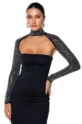 BELLA RHINESTONE ULTRA CROP MOCK NECK LAYERING TOP