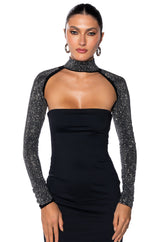 BELLA RHINESTONE ULTRA CROP MOCK NECK LAYERING TOP