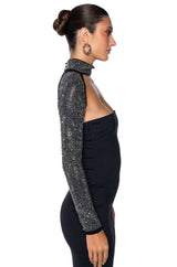BELLA RHINESTONE ULTRA CROP MOCK NECK LAYERING TOP