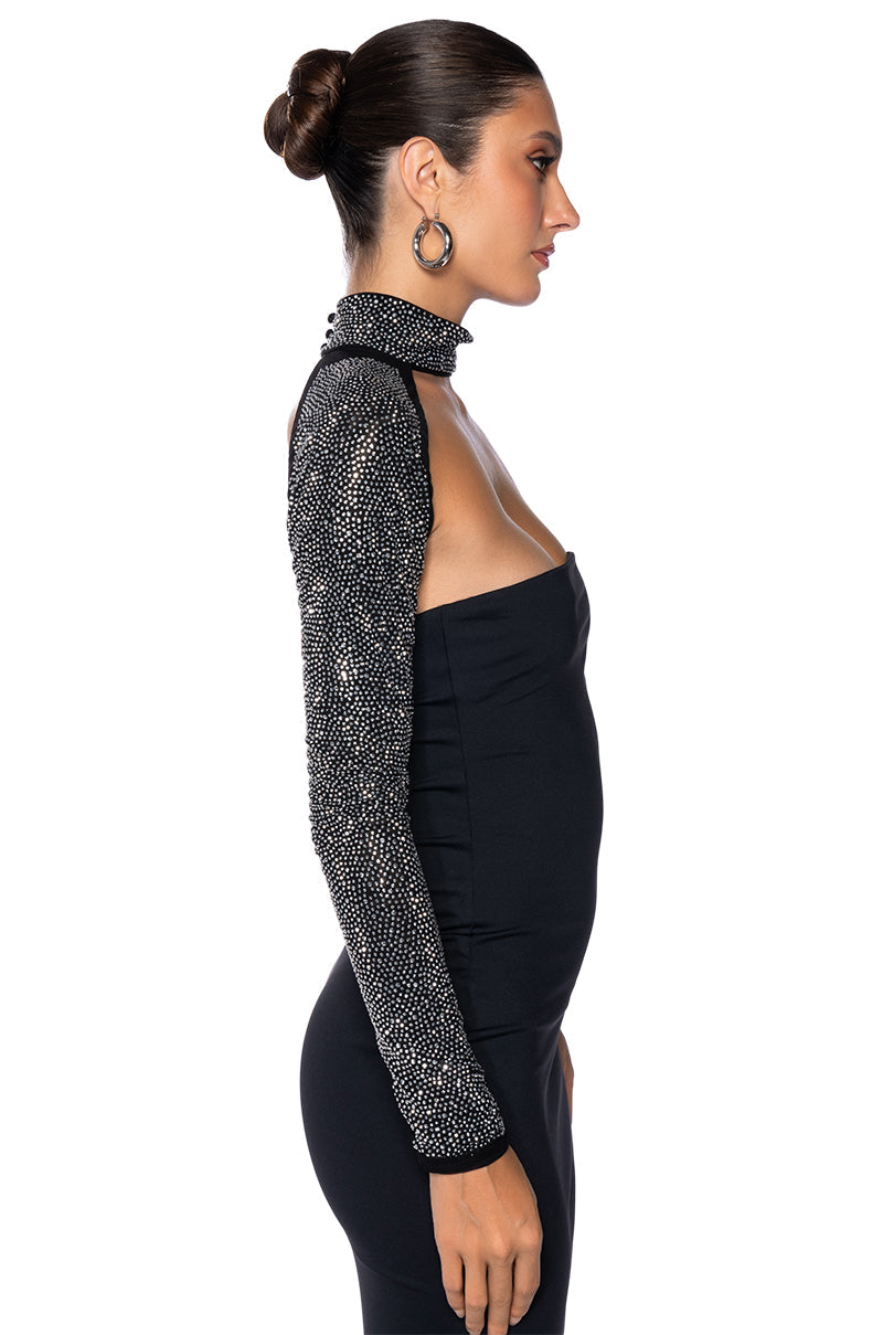 BELLA RHINESTONE ULTRA CROP MOCK NECK LAYERING TOP