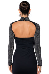 BELLA RHINESTONE ULTRA CROP MOCK NECK LAYERING TOP