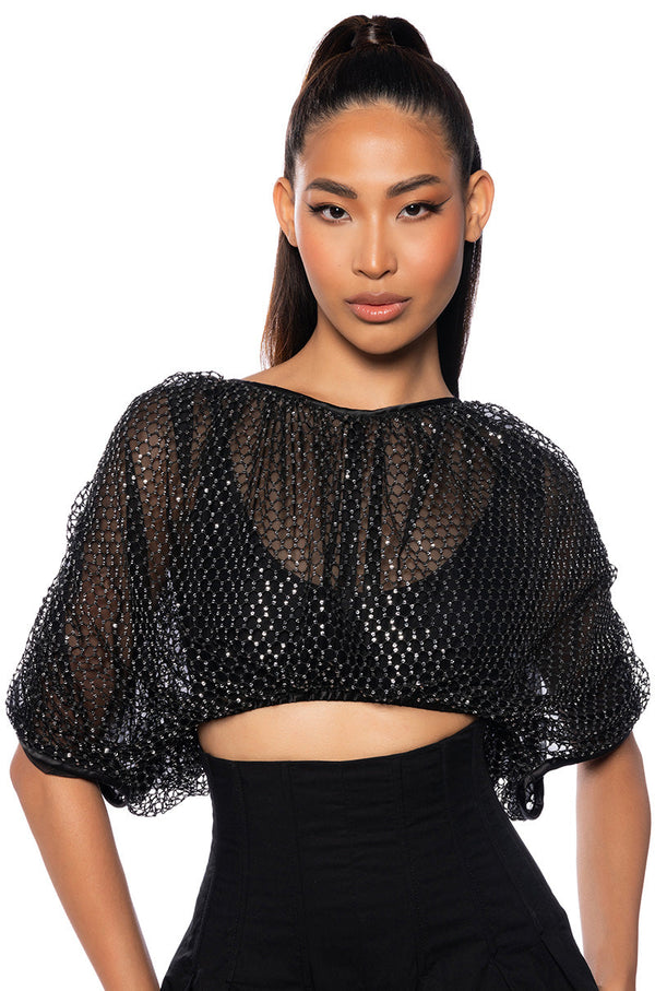 BELLA SHORT SLEEVE SEQUIN BLOUSE