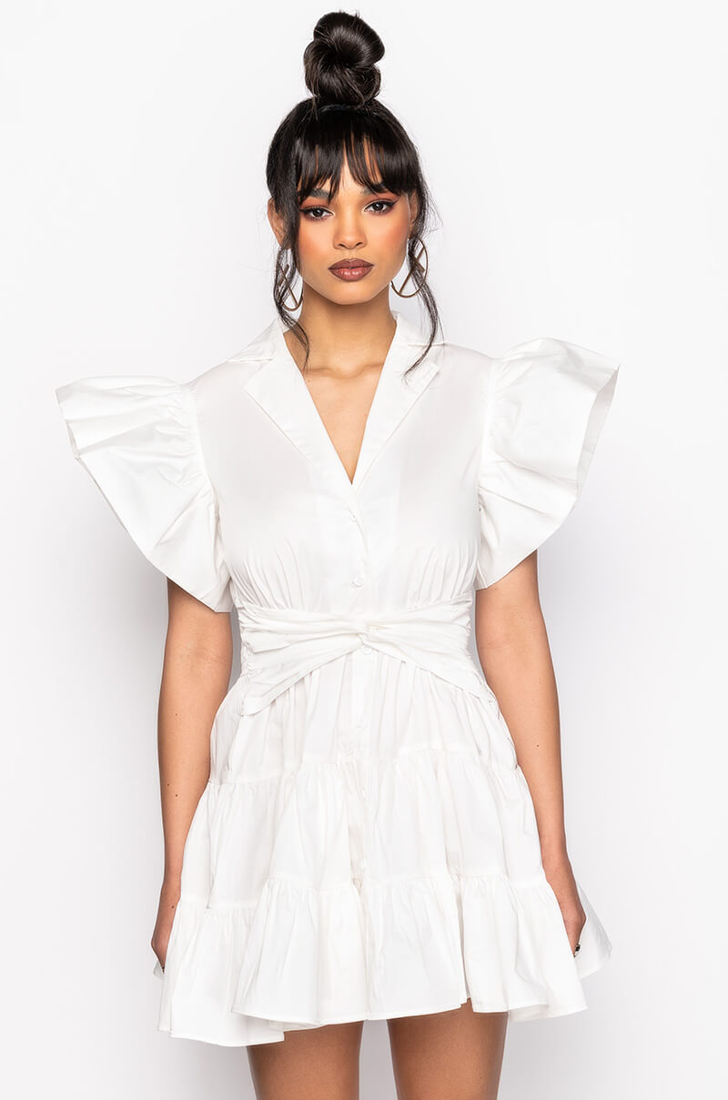BELLE FIT AND FLARE BUTTON UP POPLIN DRESS