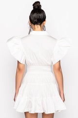 BELLE FIT AND FLARE BUTTON UP POPLIN DRESS