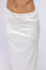 BELLISSIMA SATIN FINISH MAXI SKIRT IN WHITE
