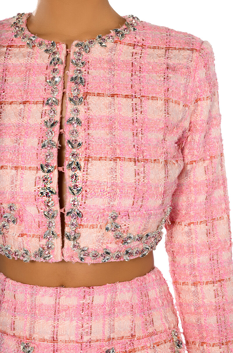 BEND AND SNAP TWO PIECE TWEED BLAZER MINI SKIRT SET