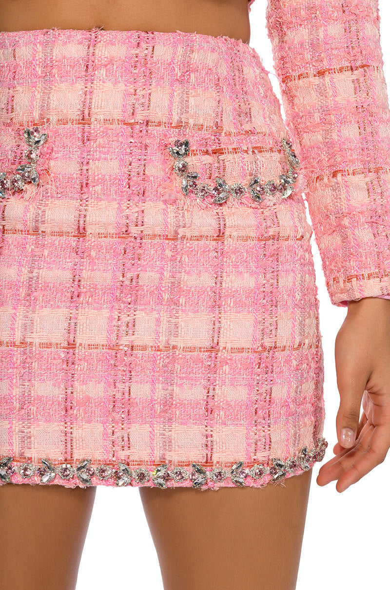 BEND AND SNAP TWO PIECE TWEED BLAZER MINI SKIRT SET