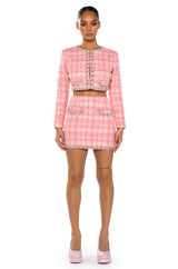BEND AND SNAP TWO PIECE TWEED BLAZER MINI SKIRT SET