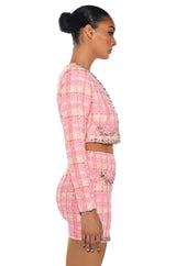 BEND AND SNAP TWO PIECE TWEED BLAZER MINI SKIRT SET