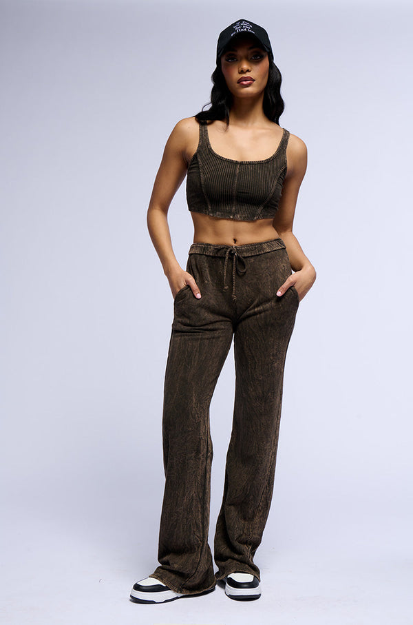 BERLIN MINERAL WASH WIDE LEG SWEATPANT IN DARK BROWN
