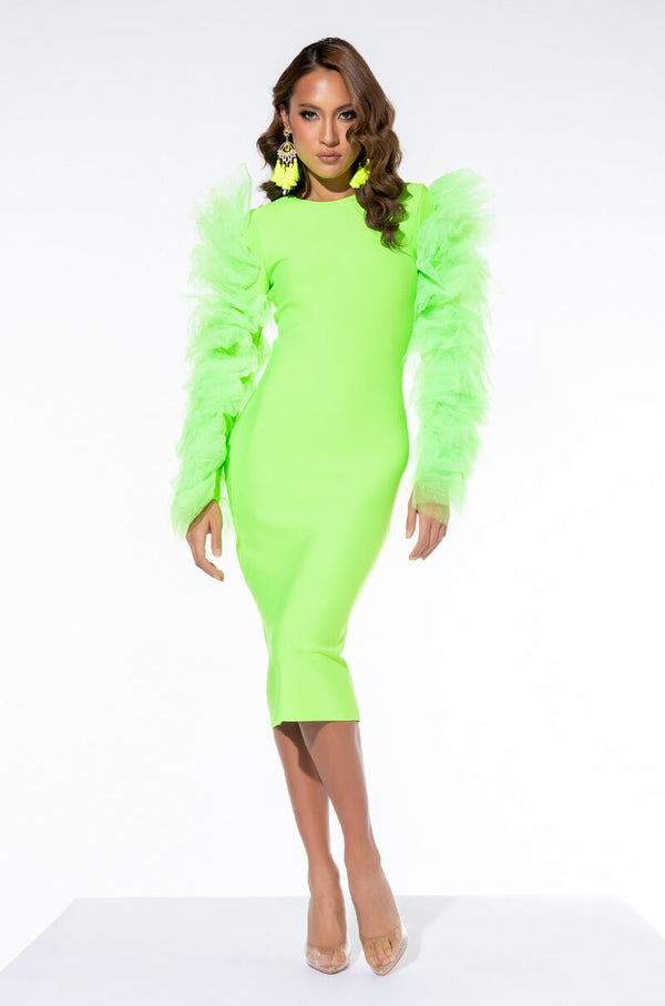 BEST IN SHOW TULLE AND BANDAGE MAXI DRESS