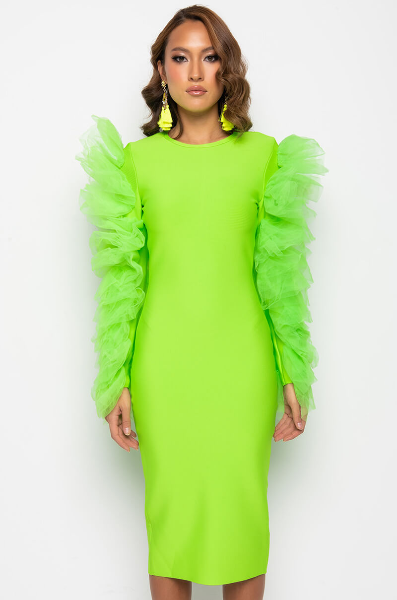 BEST IN SHOW TULLE AND BANDAGE MAXI DRESS