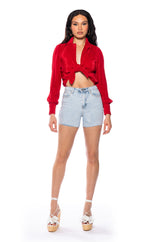 BETTER BELIEVE IT PLEATED TIE FRONT BODYSUIT
