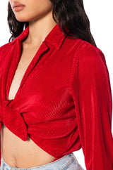 BETTER BELIEVE IT PLEATED TIE FRONT BODYSUIT