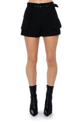 BETTER LUCK UTILITY POCKET SHORTS IN BLACK