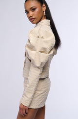 BETTER OFF ALONE PU HOUNDSTOOTH BUTTON DOWN BLOUSE IN IVORY