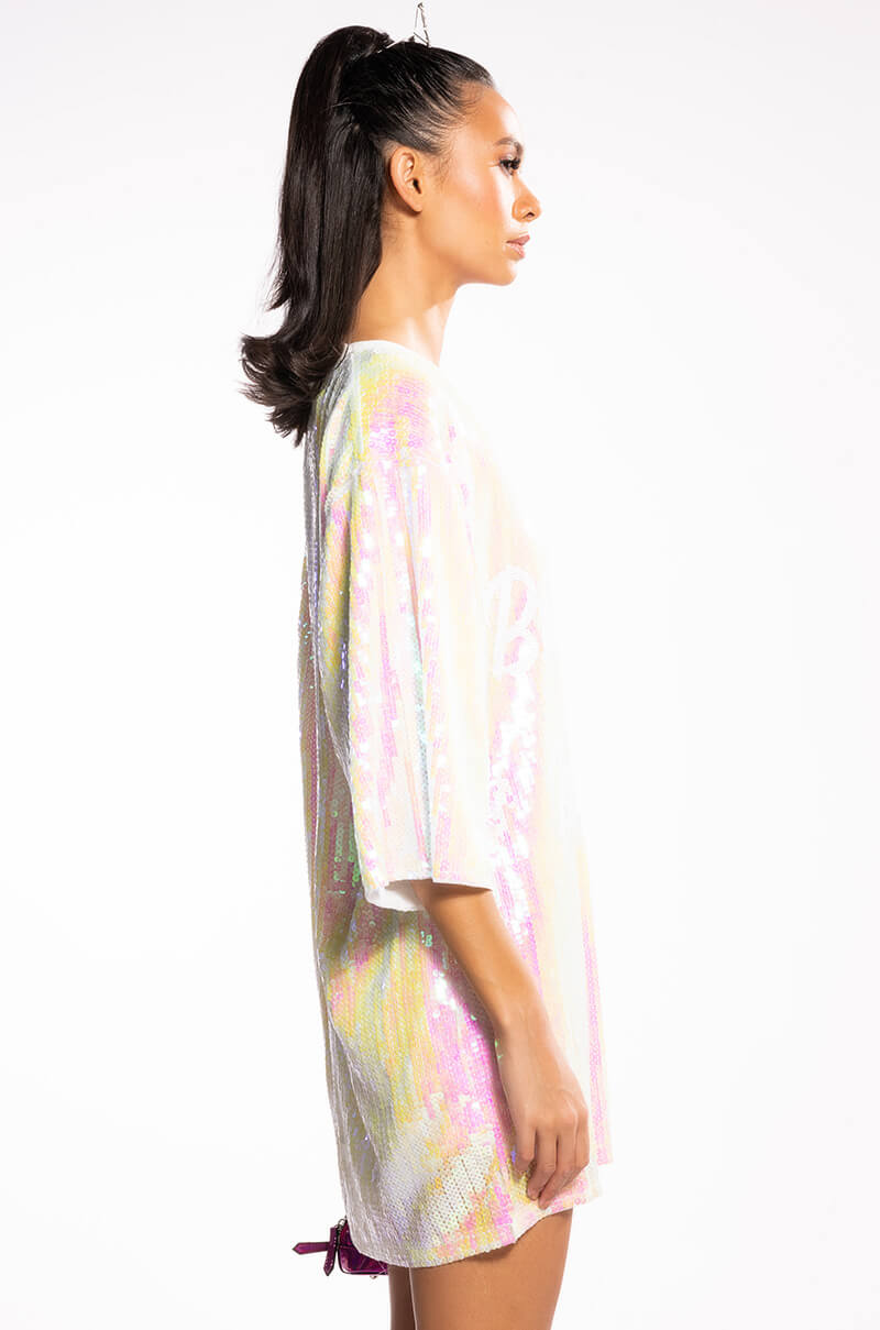 BIRTHDAY BADDIE SEQUIN T SHIRT DRESS