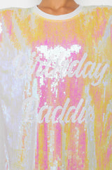 BIRTHDAY BADDIE SEQUIN T SHIRT DRESS