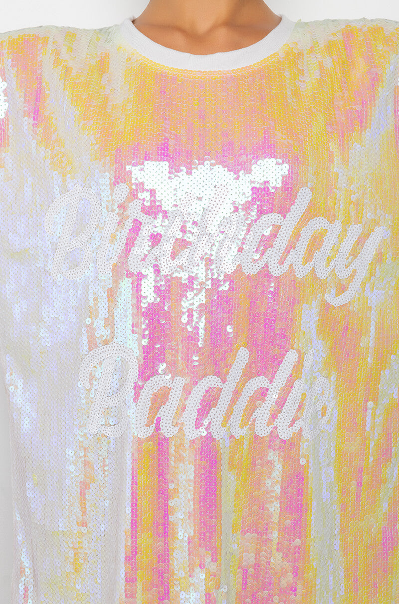 BIRTHDAY BADDIE SEQUIN T SHIRT DRESS
