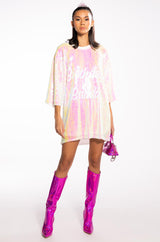 BIRTHDAY BADDIE SEQUIN T SHIRT DRESS