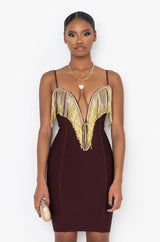 BIRTHDAY BISH BANDAGE FRINGE FRONT MINI DRESS