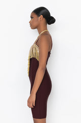 BIRTHDAY BISH BANDAGE FRINGE FRONT MINI DRESS