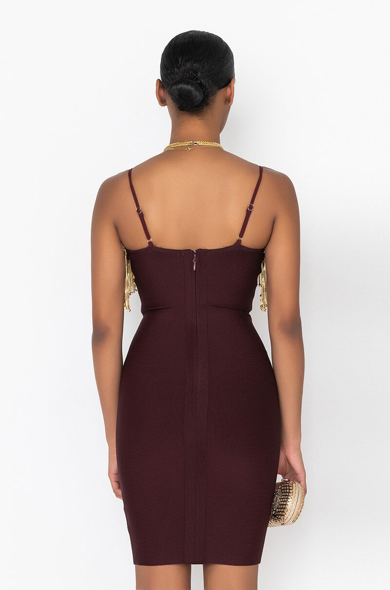 BIRTHDAY BISH BANDAGE FRINGE FRONT MINI DRESS