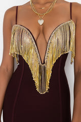 BIRTHDAY BISH BANDAGE FRINGE FRONT MINI DRESS