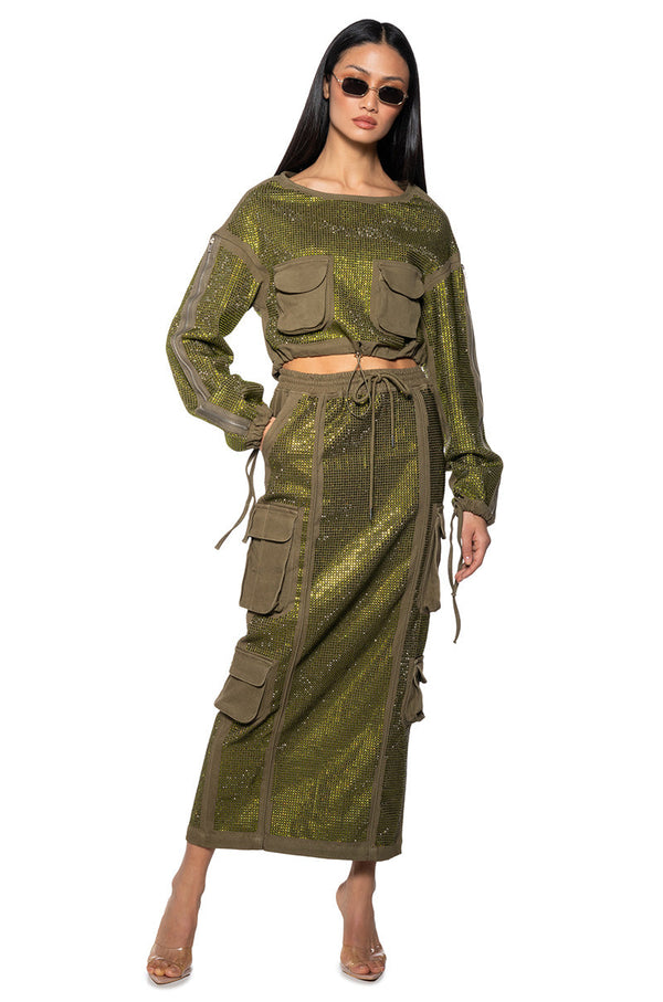 BLAIR RHINESTONE CINCHED WAIST PULL OVER