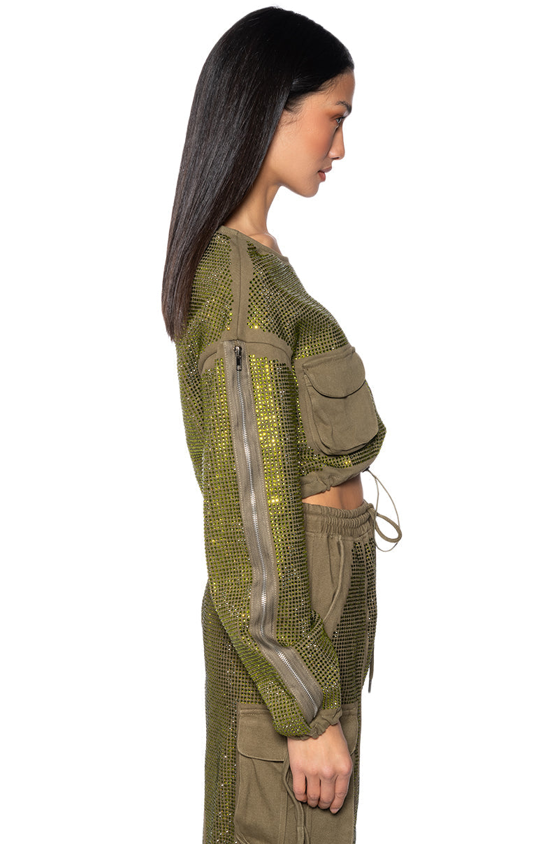 BLAIR RHINESTONE CINCHED WAIST PULL OVER