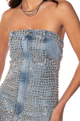 BLAKE STRAPLESS STUDDED DENIM DRESS
