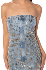 BLAKE STRAPLESS STUDDED DENIM DRESS