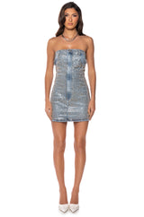BLAKE STRAPLESS STUDDED DENIM DRESS