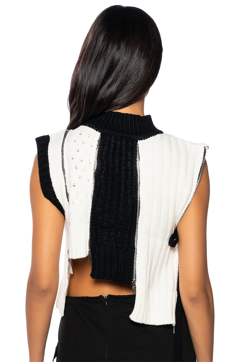 BLIND FOR YOUR LOVE ZIPPER DETAIL SLEEVELESS SWEATER