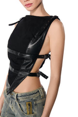 BLINDING LIGHTS BELTED FAUX LEATHER SLEEVELESS TOP