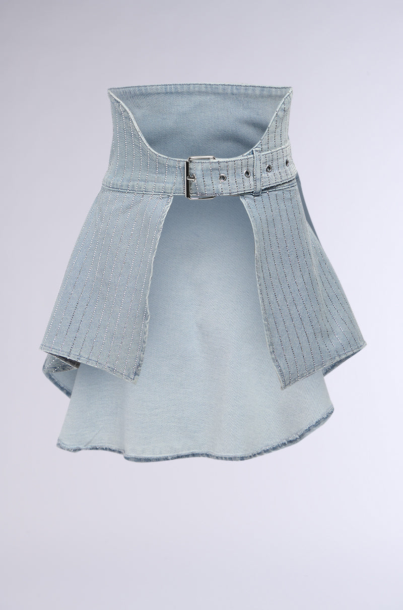 BLING IS BETTER MINI DENIM BELT SKIRT