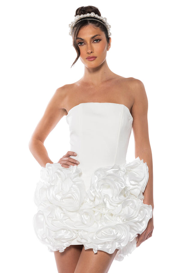 BLISS FLORAL RUFFLES STRAPLESS MINI DRESS